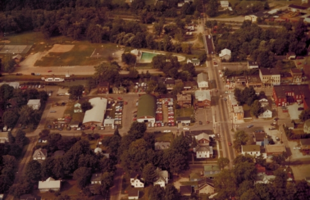 Aerial view of downtown Canal Fulton in the 1980's