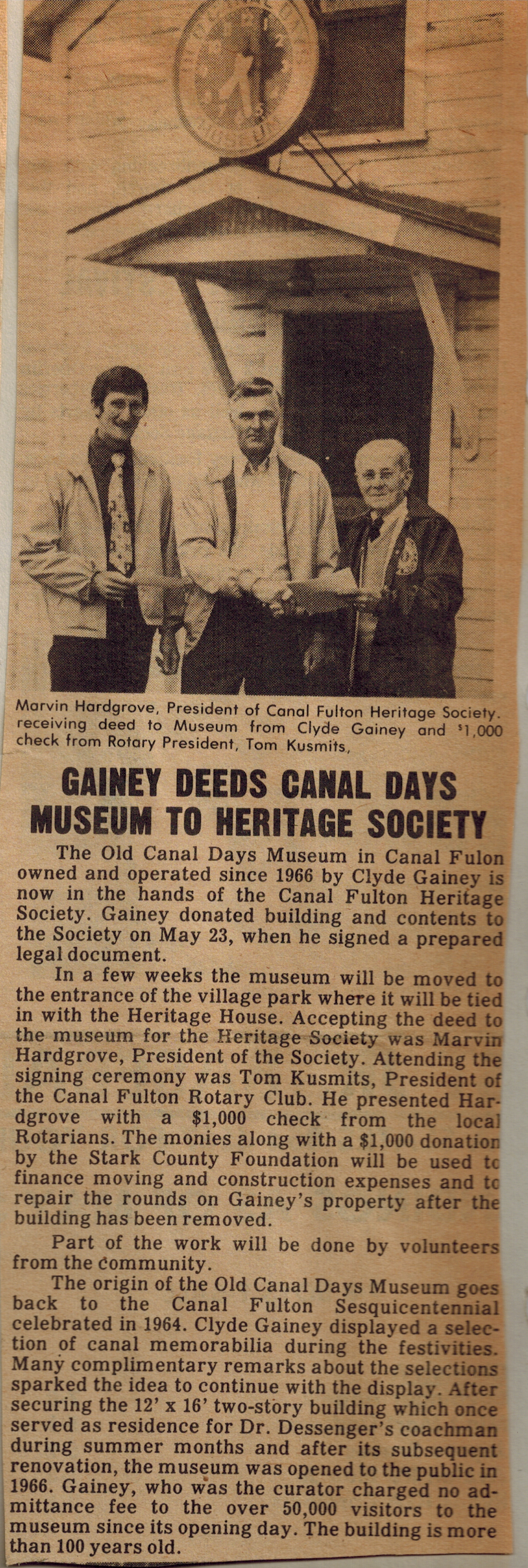 Gainey deeds Museum to CFHS